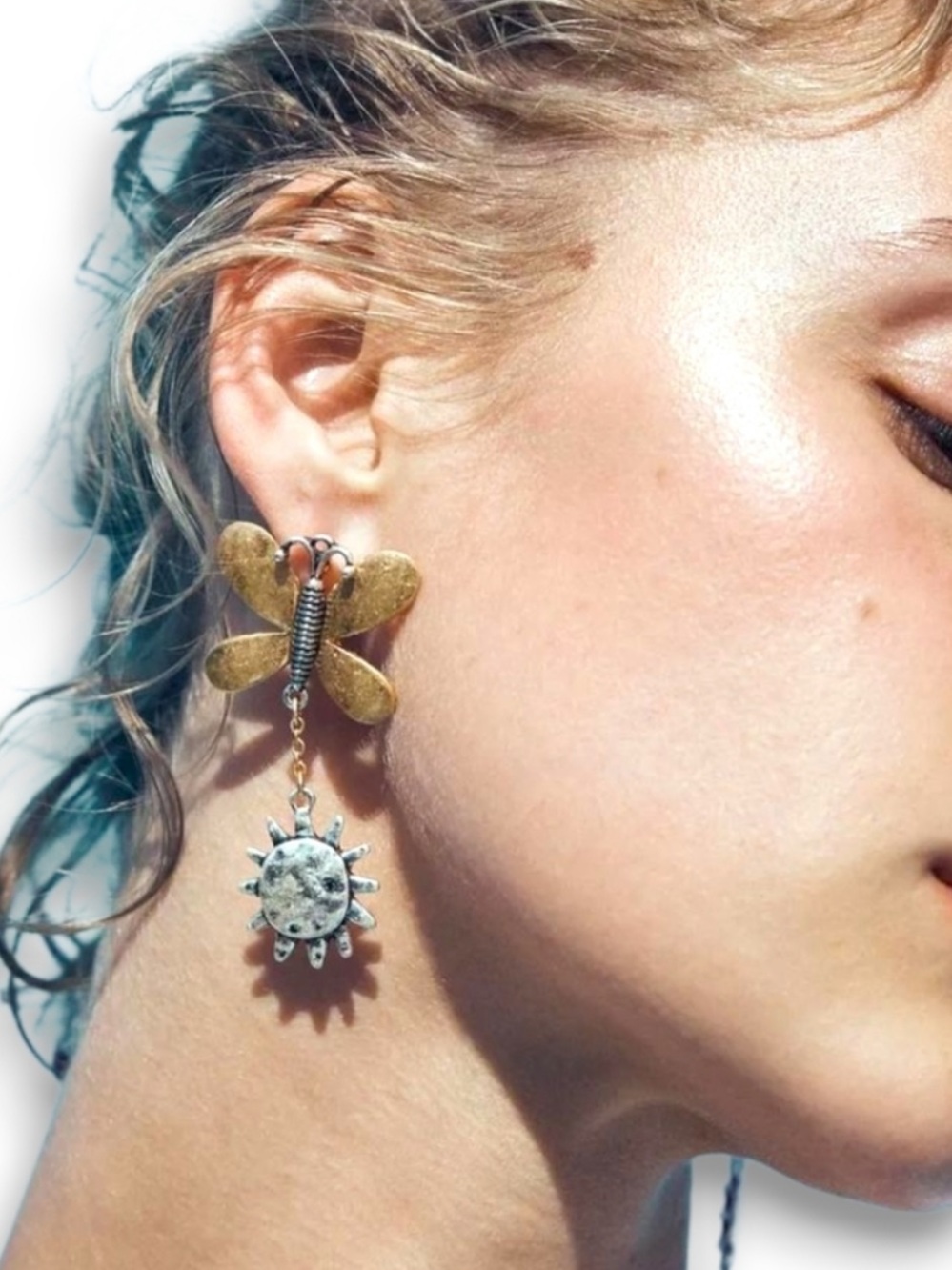 Zara Gold Dragonfly Sun Dangle Earrings - Women's Jewelry